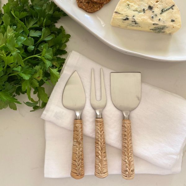 Natural Wicker Cheese Knives, Set of 3