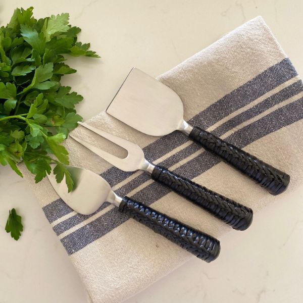 Black Wicker Cheese Knives, Set of 3