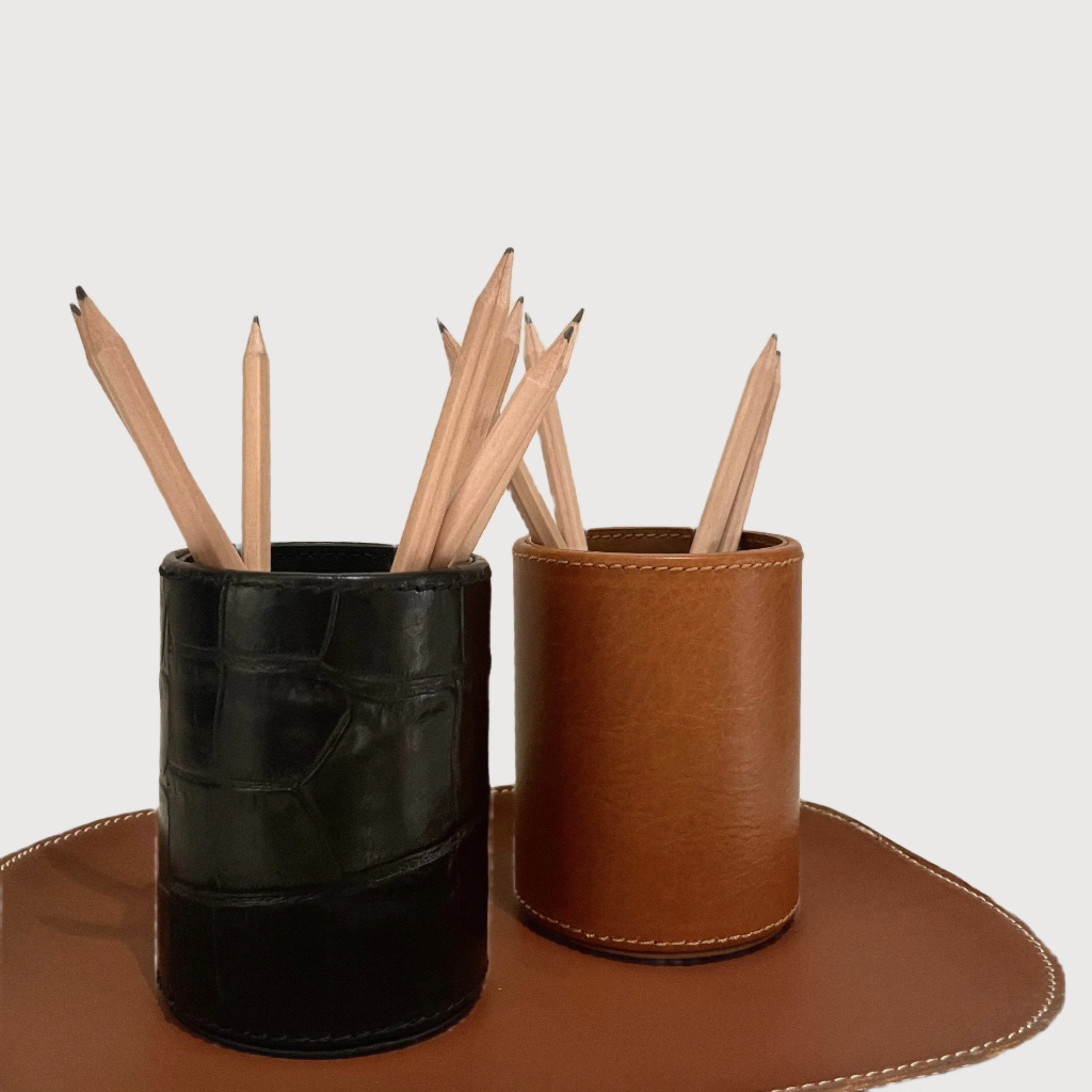 Leather Pen Cup, Black Crocodile