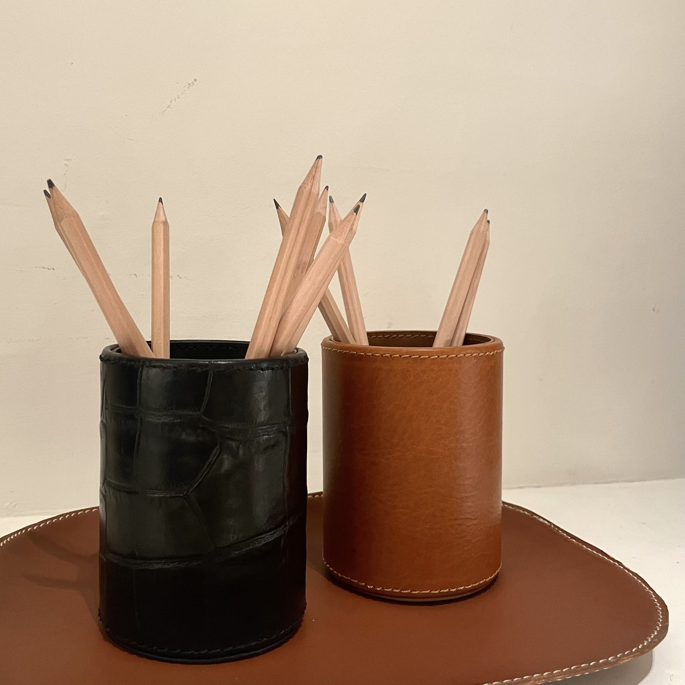 Leather Pen Cup, Tan