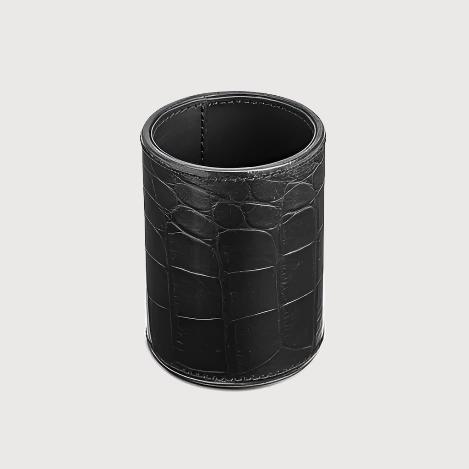 Leather Pen Cup, Black Crocodile