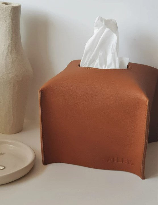 Square Leather Tissue Box Holder