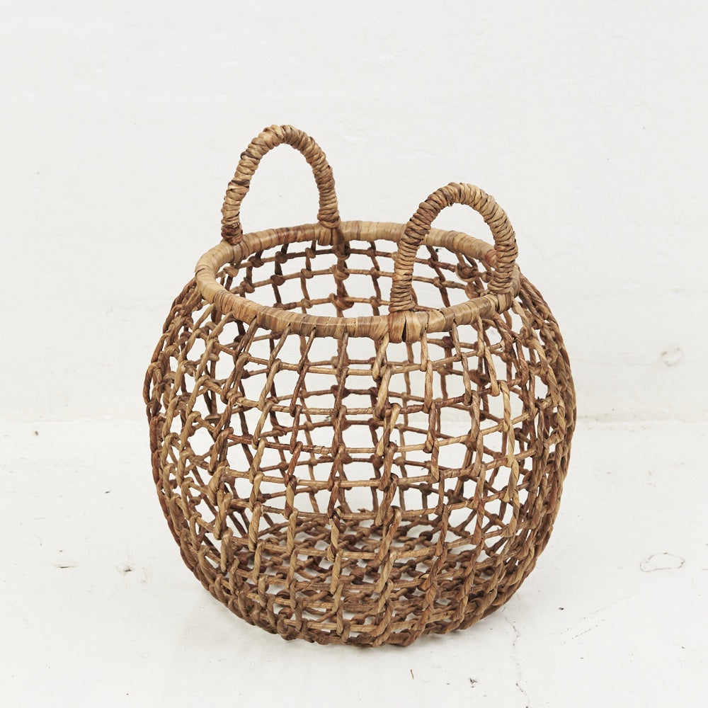 Waterhyacinth Open Weave Belly Basket w/ Handles