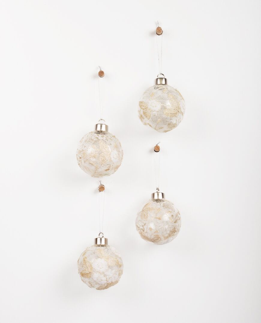 Poem Hanging Baubles with lace - Set of 4
